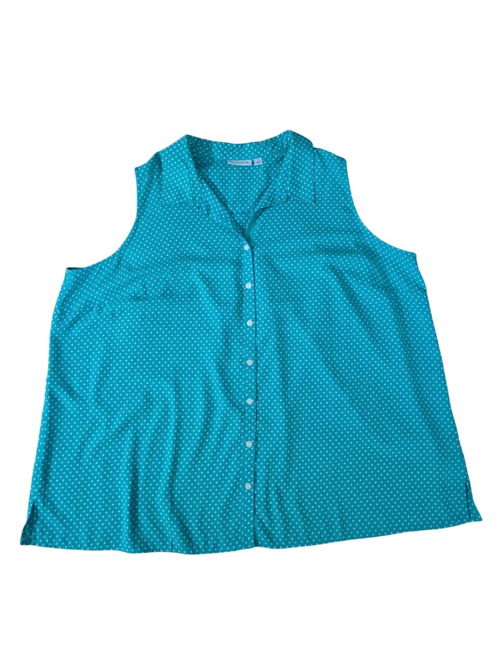 Susan Graver Sleeveless Blouse Womens 3X Top Shirt Polka Dot Preppy Aqua Office